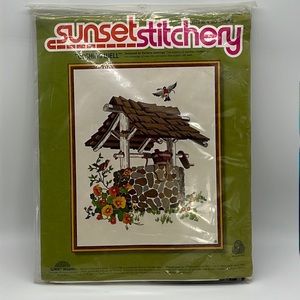 Sunset Stitchery Needlepoint Vintage Wishing Well 1977